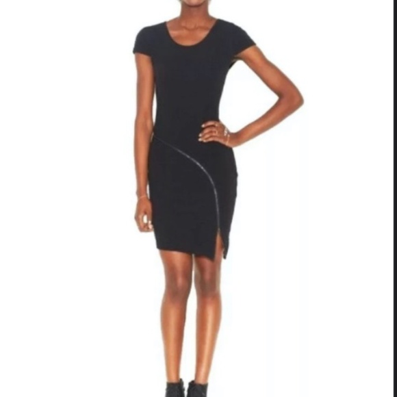 Rachel Roy Little Black Body Con Dress Asymmetrical Bottom Zipper Accent - Picture 1 of 11
